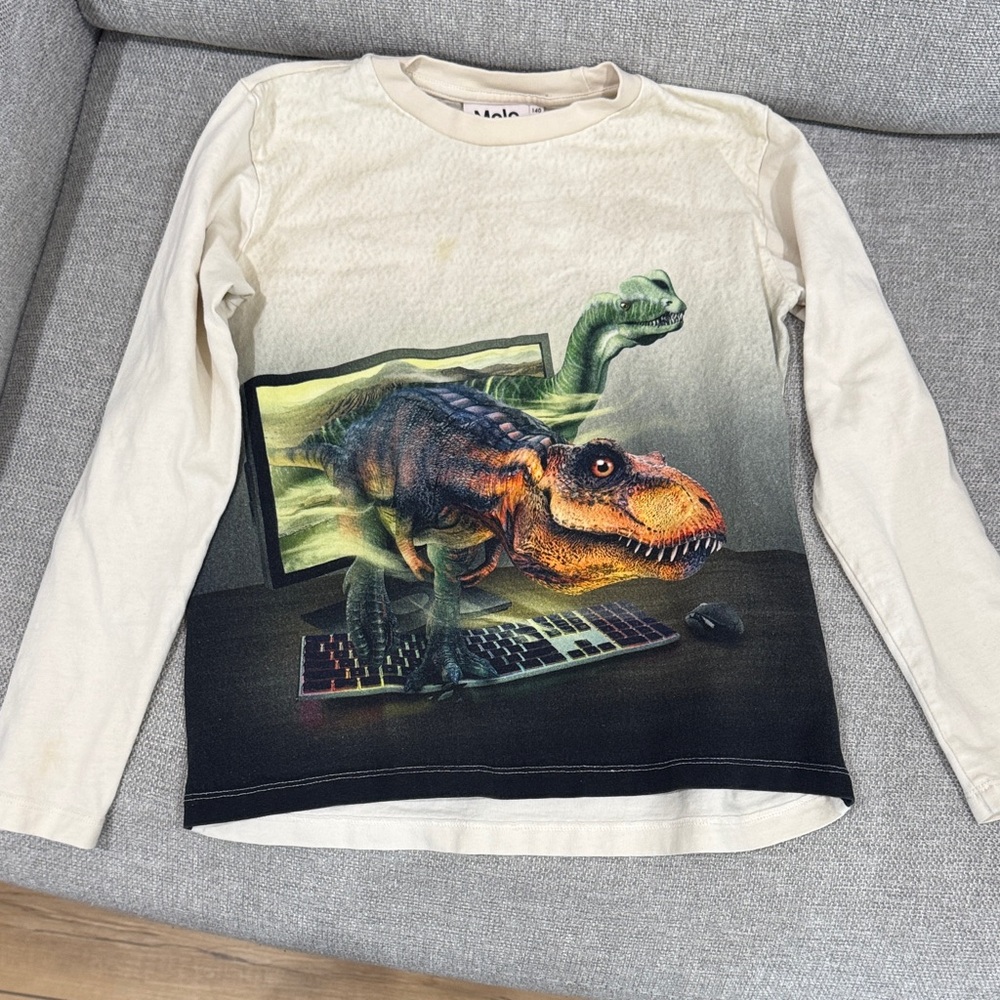 Molo Cream Dinosaur Long Sleeve Tee